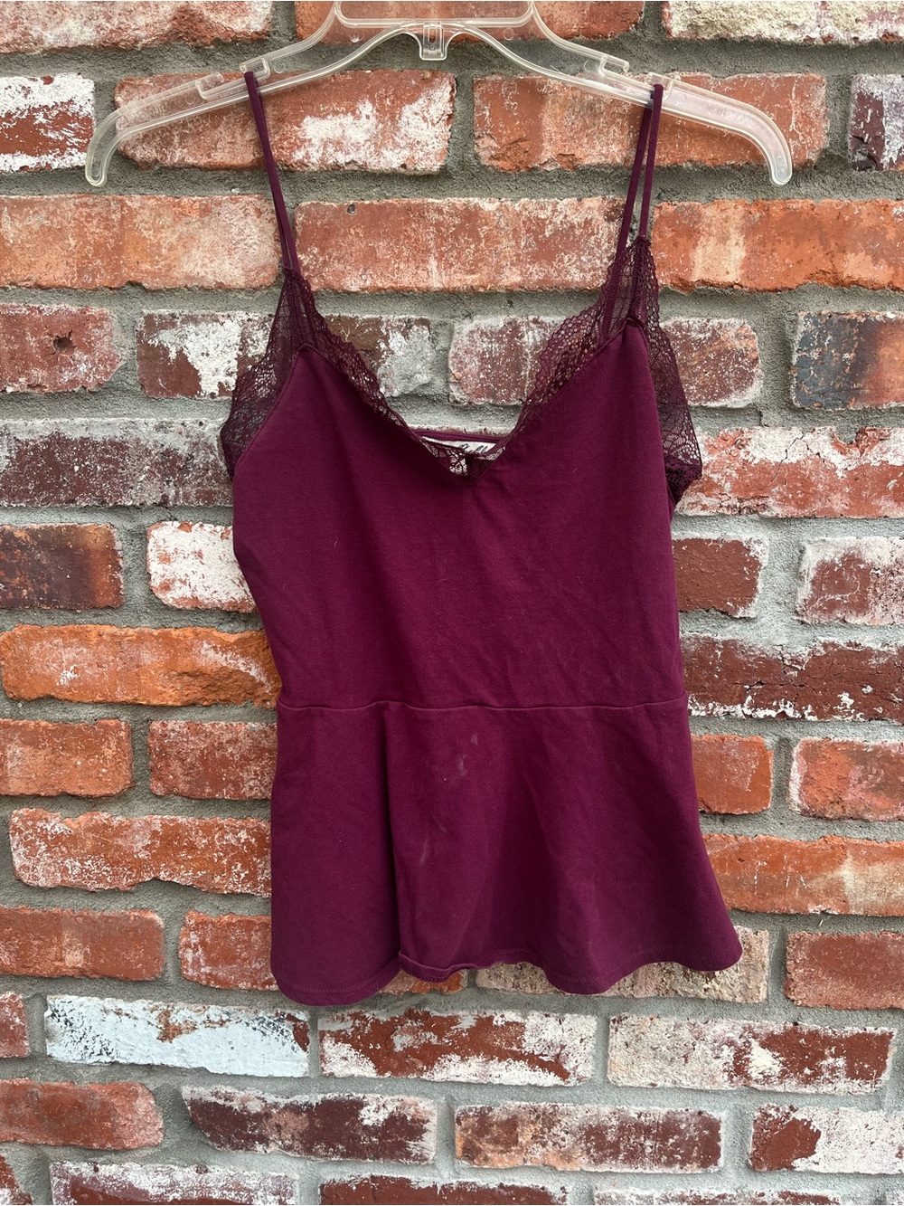 Women's Lace-Trim burgundy peplum top